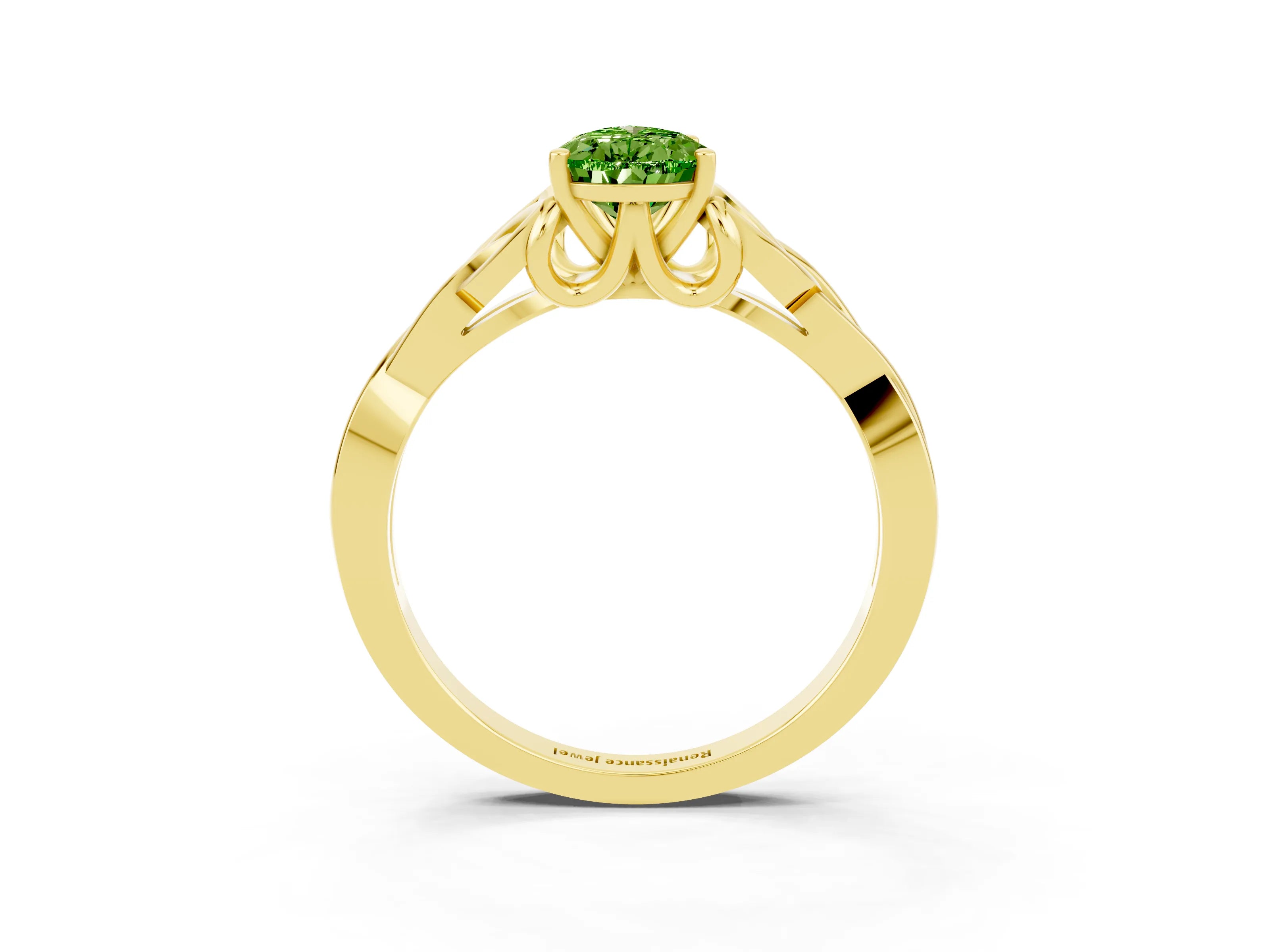 Yellow gold Pear Cut Peridot Solitaire Engagement Ring with Celtic Knot Band and Four-Prong Setting_3