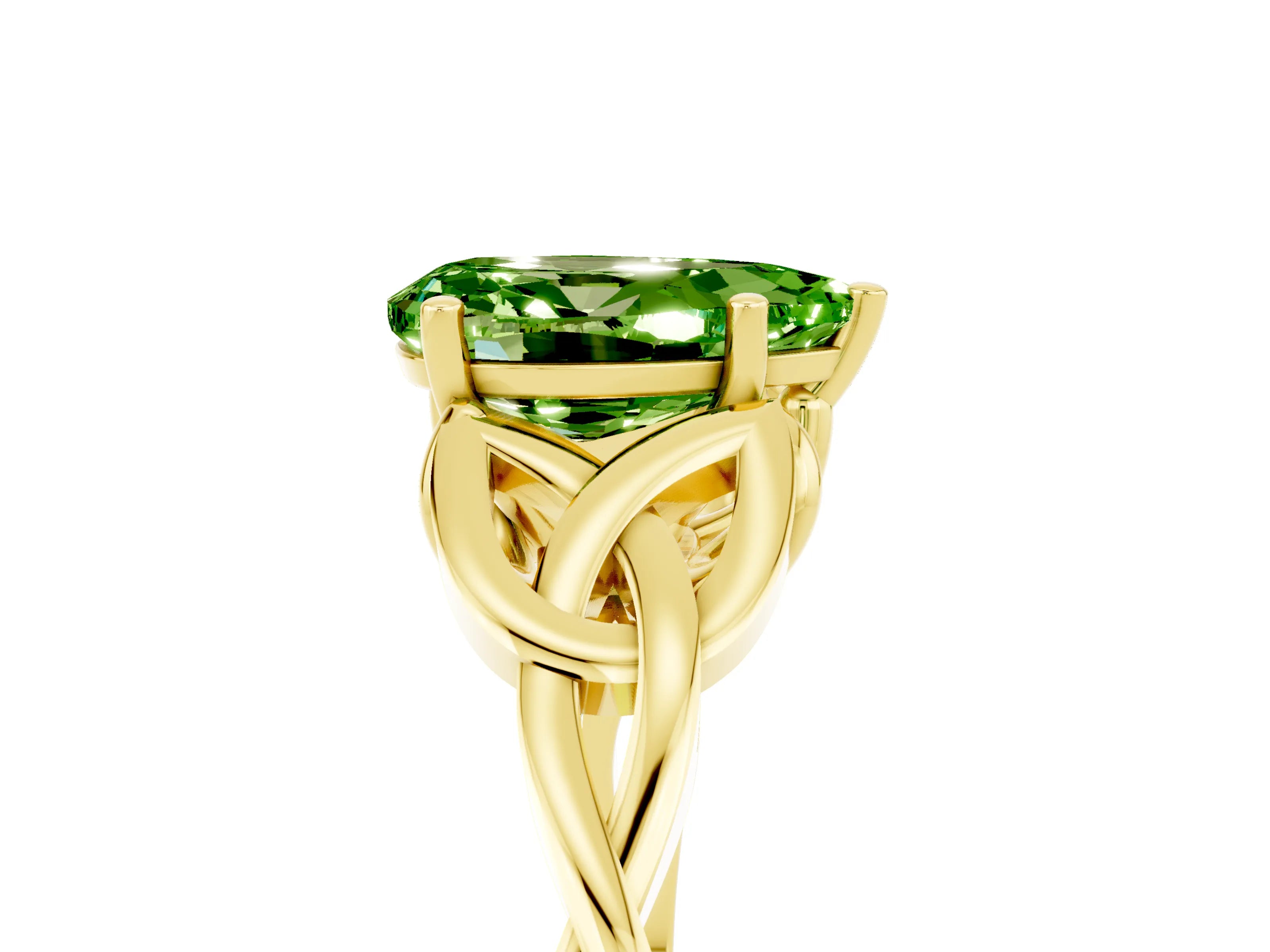 Yellow gold Pear Cut Peridot Solitaire Engagement Ring with Celtic Knot Band and Four-Prong Setting_5