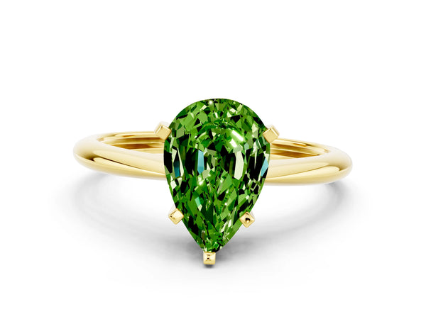 Yellow gold Pear Cut Peridot Solitaire Engagement Ring with Classic Band and Four-Prong Setting