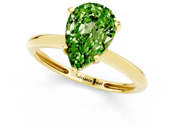 Yellow gold Pear Cut Peridot Solitaire Engagement Ring with Classic Band and Four-Prong Setting