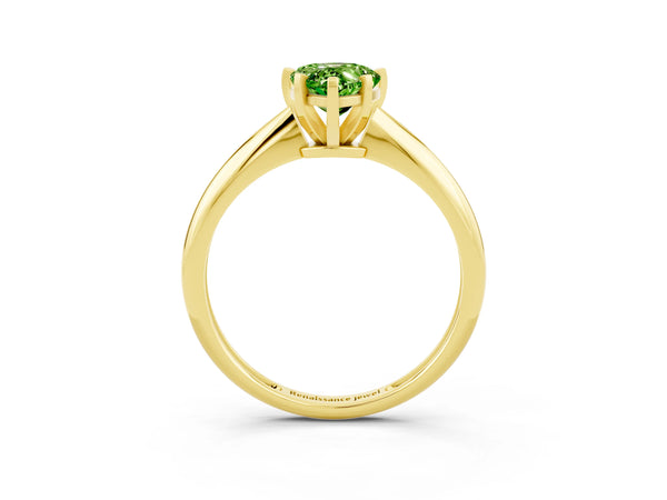 Yellow gold Pear Cut Peridot Solitaire Engagement Ring with Classic Band and Four-Prong Setting