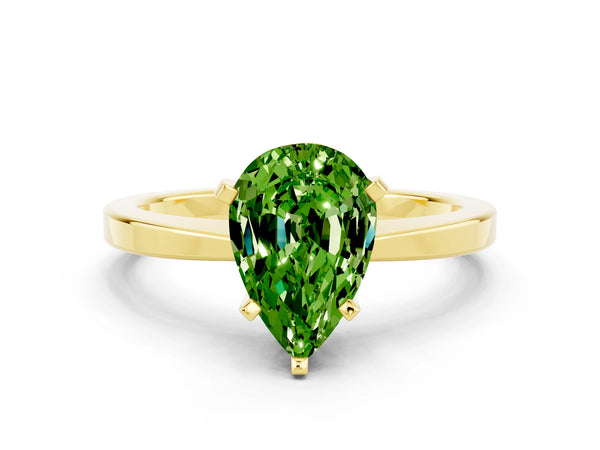 Yellow gold Pear Cut Peridot Solitaire Engagement Ring with Classic Band and Four-Prong Setting