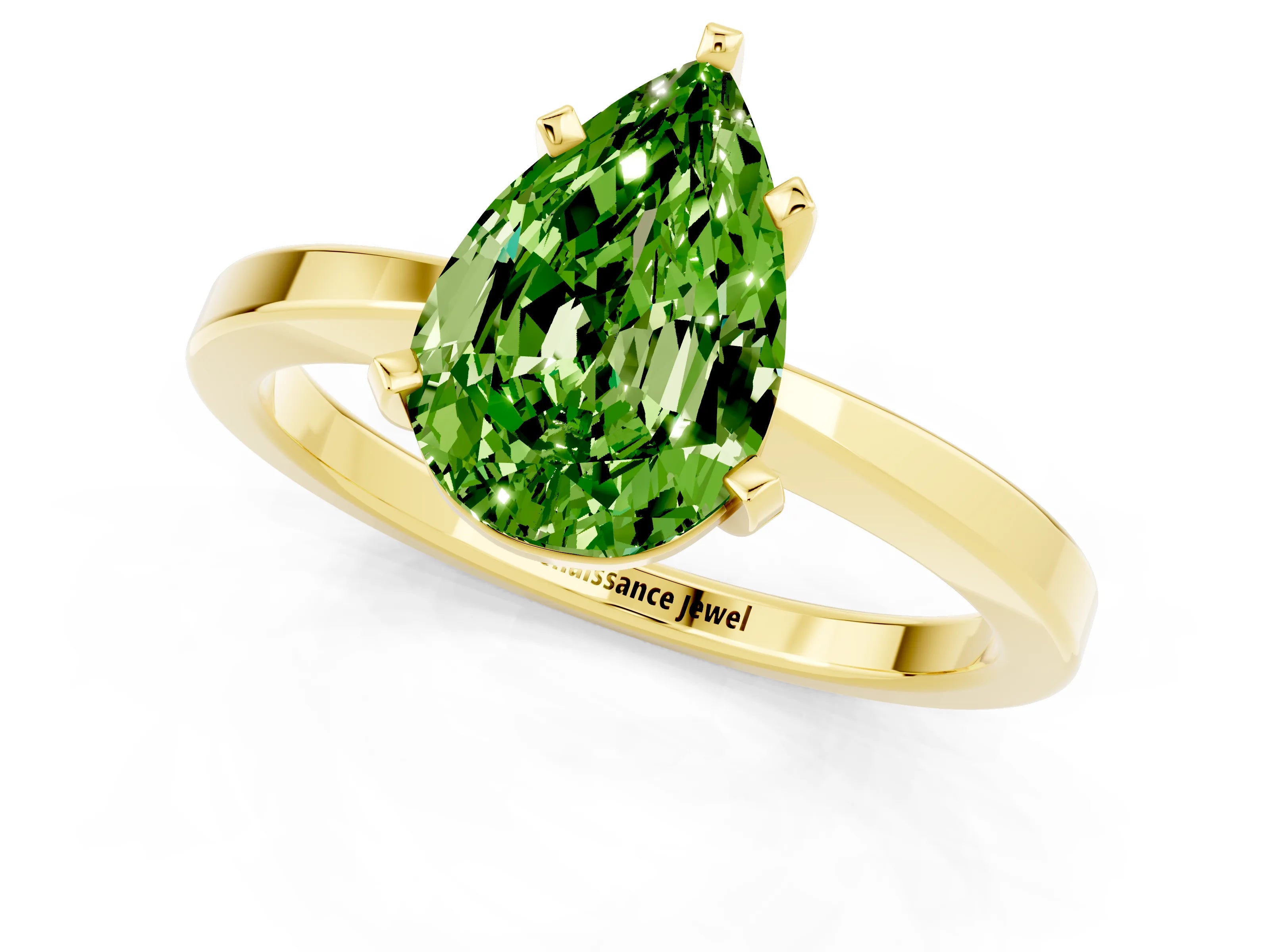 Yellow gold Pear Cut Peridot Solitaire Engagement Ring with Classic Band and Four-Prong Setting_25