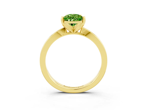 Yellow gold Pear Cut Peridot Solitaire Engagement Ring with Classic Band and Four-Prong Setting