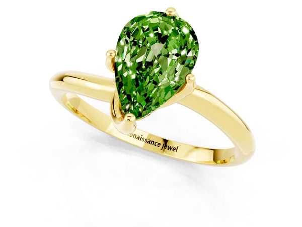 Yellow gold Pear Cut Peridot Solitaire Engagement Ring with Four-Prong Setting and Classic Band