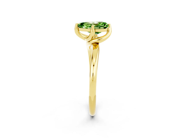 Yellow gold Pear Cut Peridot Solitaire Engagement Ring with Four-Prong Setting and Classic Band