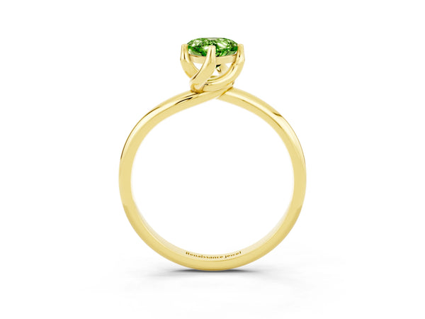 Yellow gold Pear Cut Peridot Solitaire Engagement Ring with Four-Prong Setting and Classic Band
