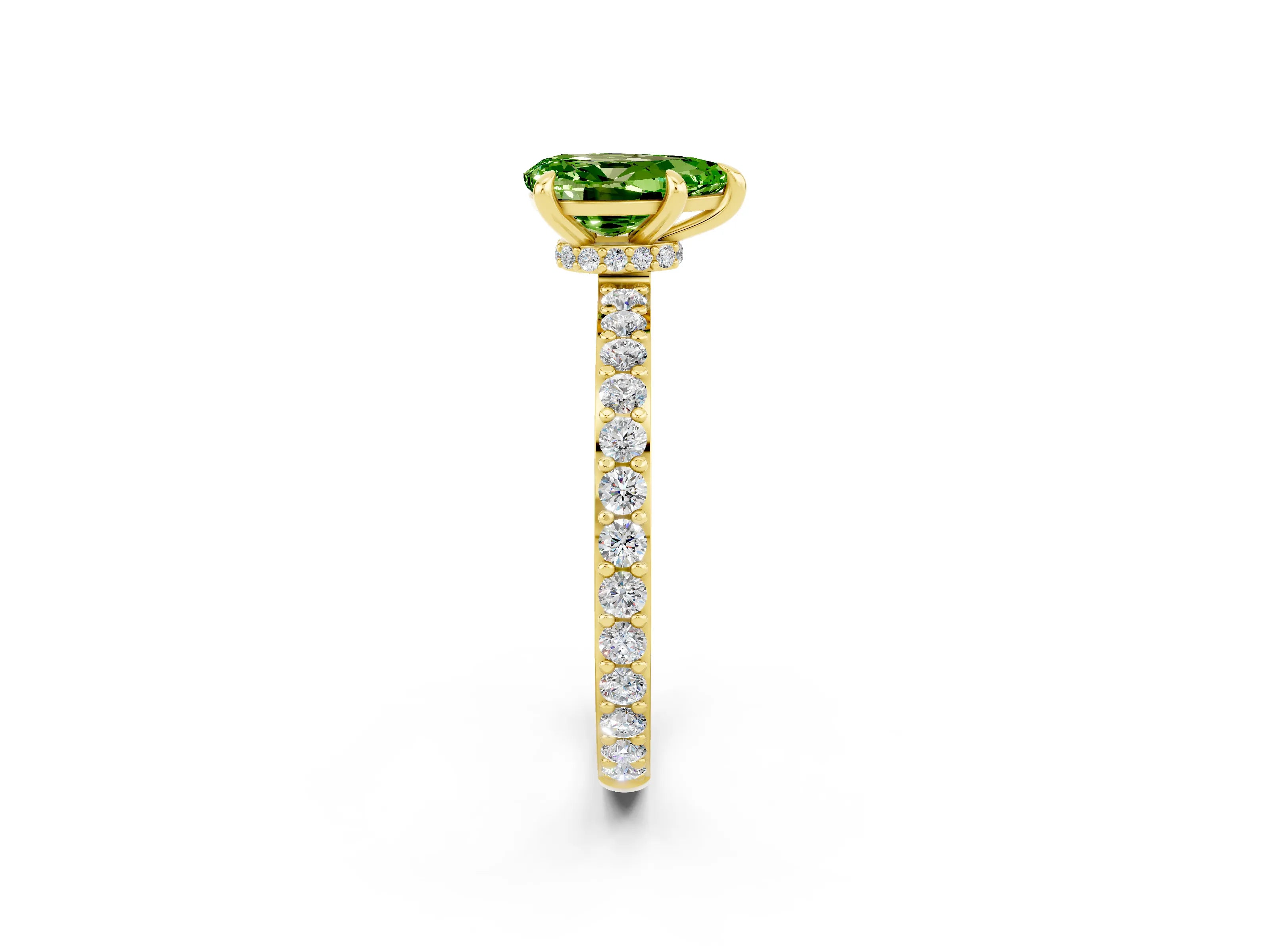 Yellow gold Pear Cut Peridot Solitaire Engagement Ring with Pavé Band and Four-Prong Setting_2
