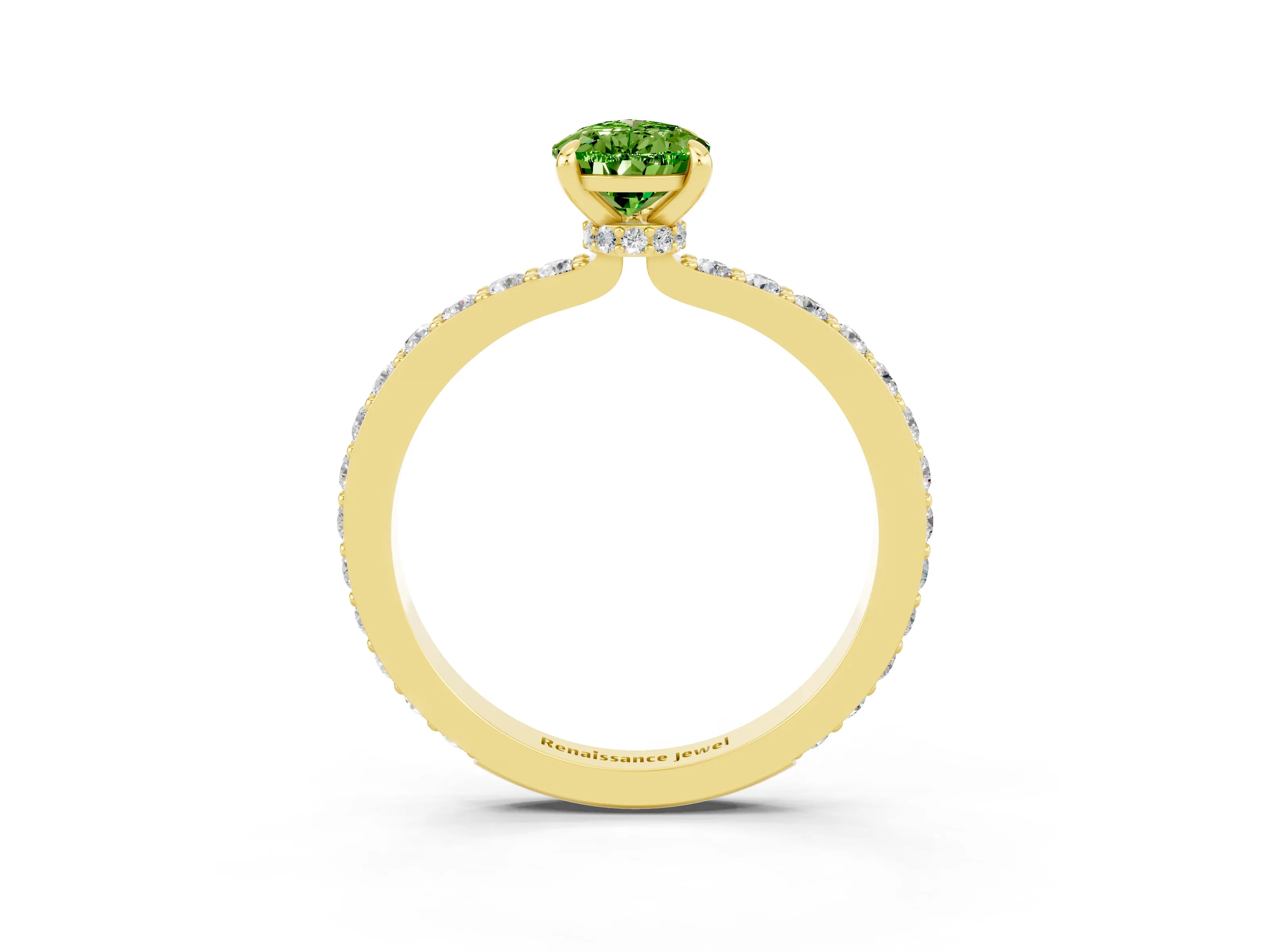 Yellow gold Pear Cut Peridot Solitaire Engagement Ring with Pavé Band and Four-Prong Setting_3