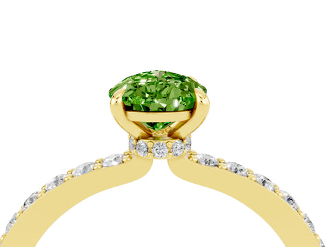 Yellow gold Pear Cut Peridot Solitaire Engagement Ring with Pavé Band and Four-Prong Setting_4