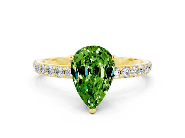 Yellow gold Pear Cut Peridot Solitaire Engagement Ring with Round  Pavé Band and Prong Setting