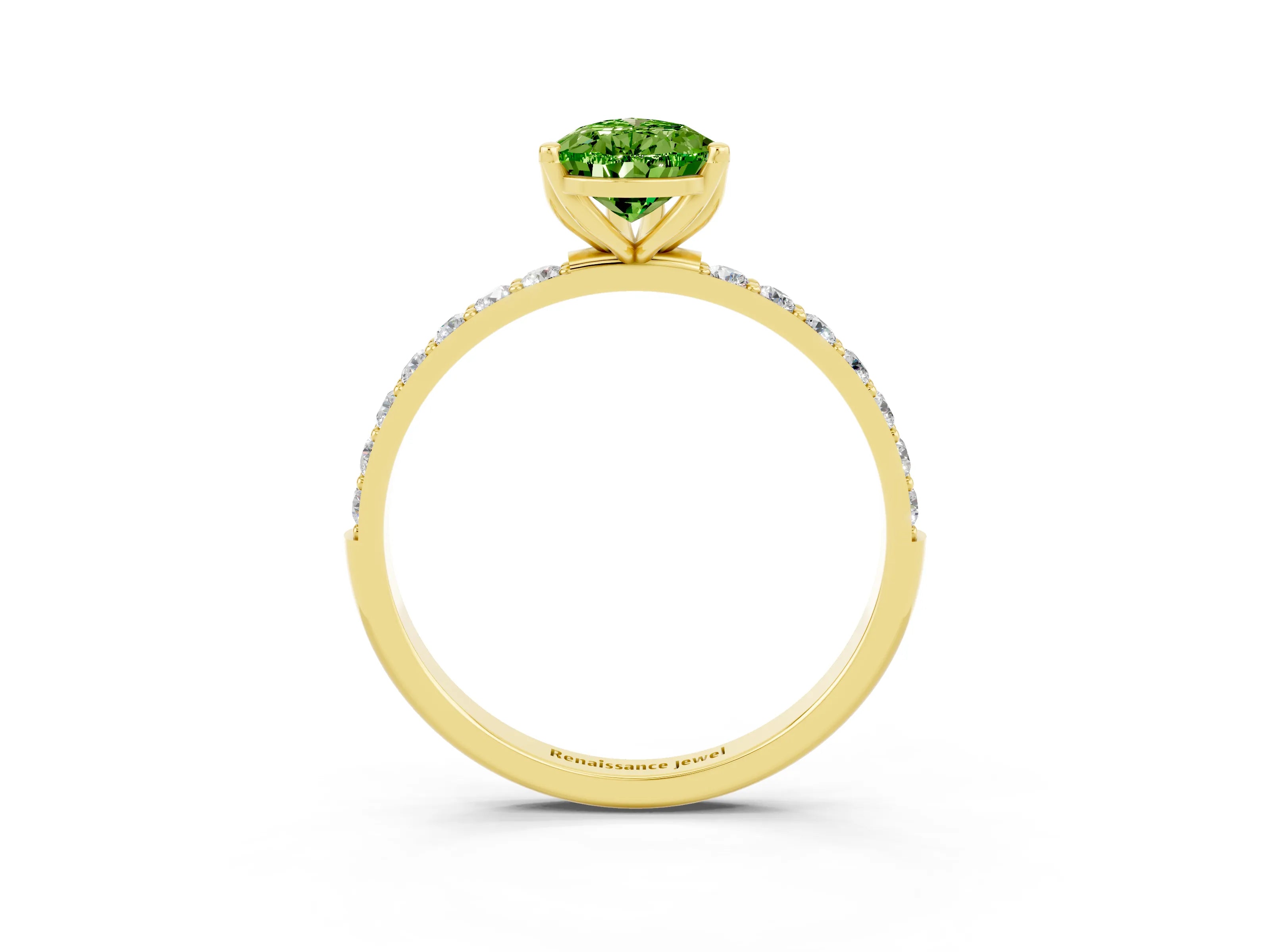 Yellow gold Pear Cut Peridot Solitaire Engagement Ring with Pavé Band and Prong Setting_3
