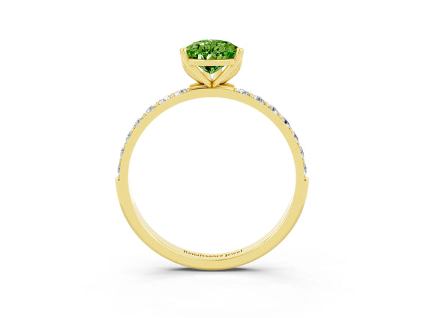 Yellow gold Pear Cut Peridot Solitaire Engagement Ring with Round  Pavé Band and Prong Setting