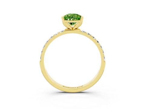 Yellow gold Pear Cut Peridot Solitaire Engagement Ring with Pavé Band and Prong Setting_3