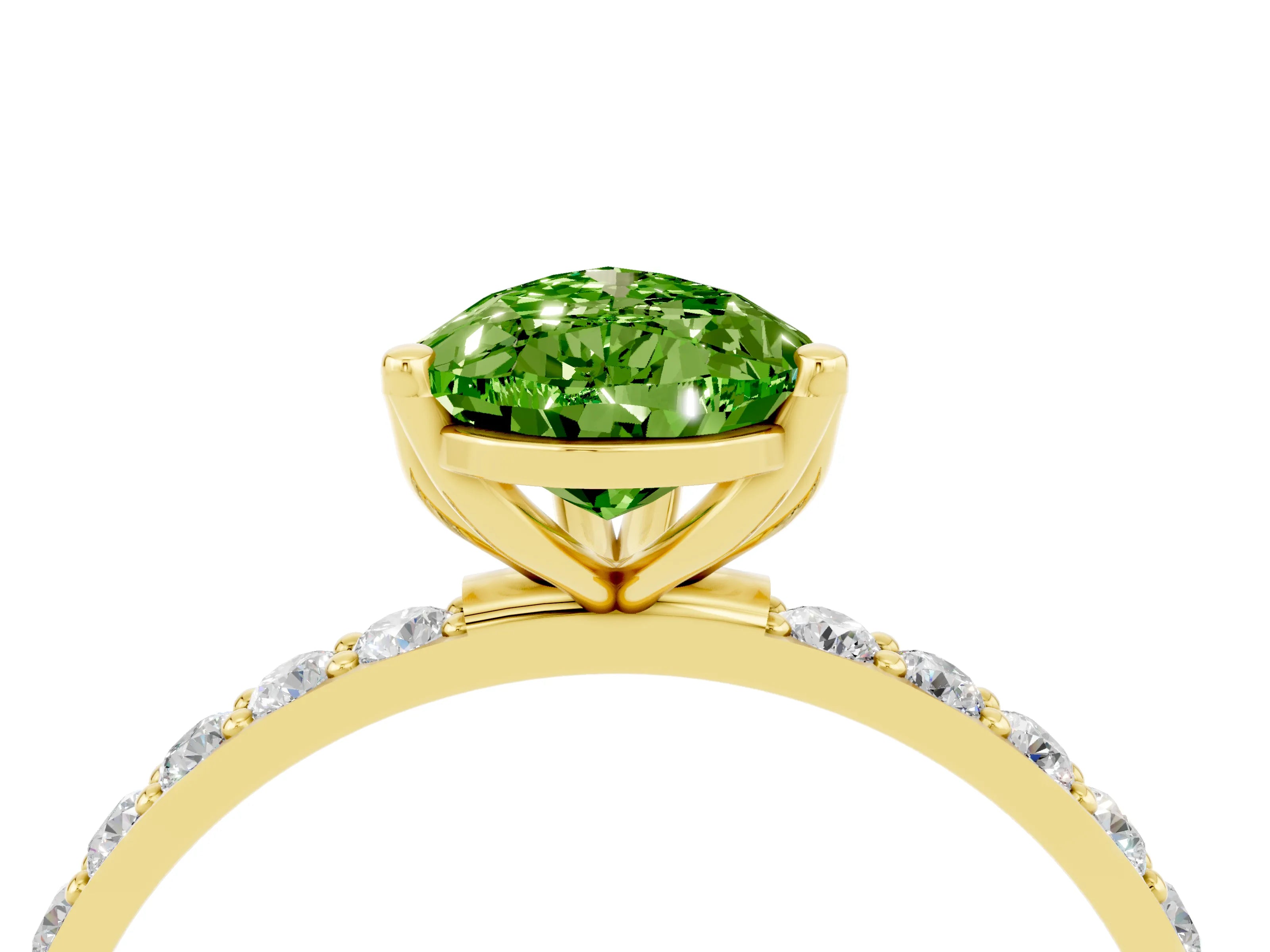 Yellow gold Pear Cut Peridot Solitaire Engagement Ring with Pavé Band and Prong Setting_4