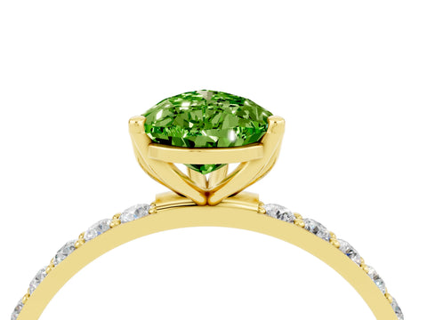 Yellow gold Pear Cut Peridot Solitaire Engagement Ring with Pavé Band and Prong Setting_4
