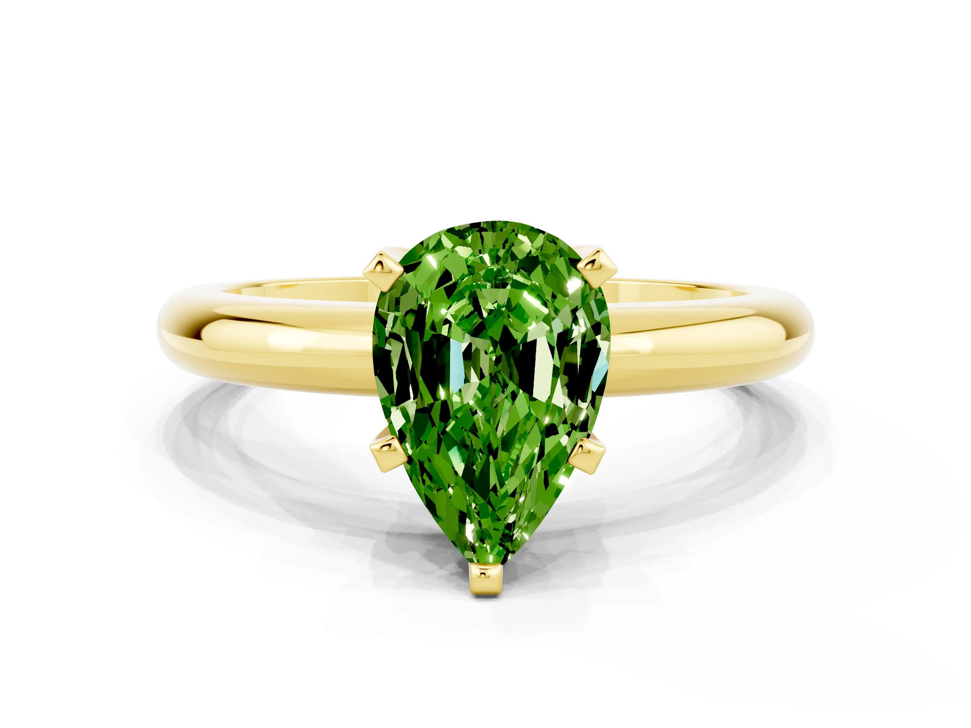 Yellow gold Pear Cut Peridot Solitaire Engagement Ring with Round Band and Four-Prong Setting
