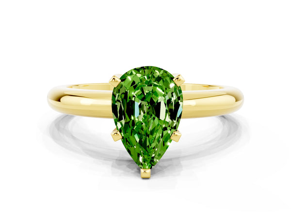 Yellow gold Pear Cut Peridot Solitaire Engagement Ring with Round Band and Four-Prong Setting