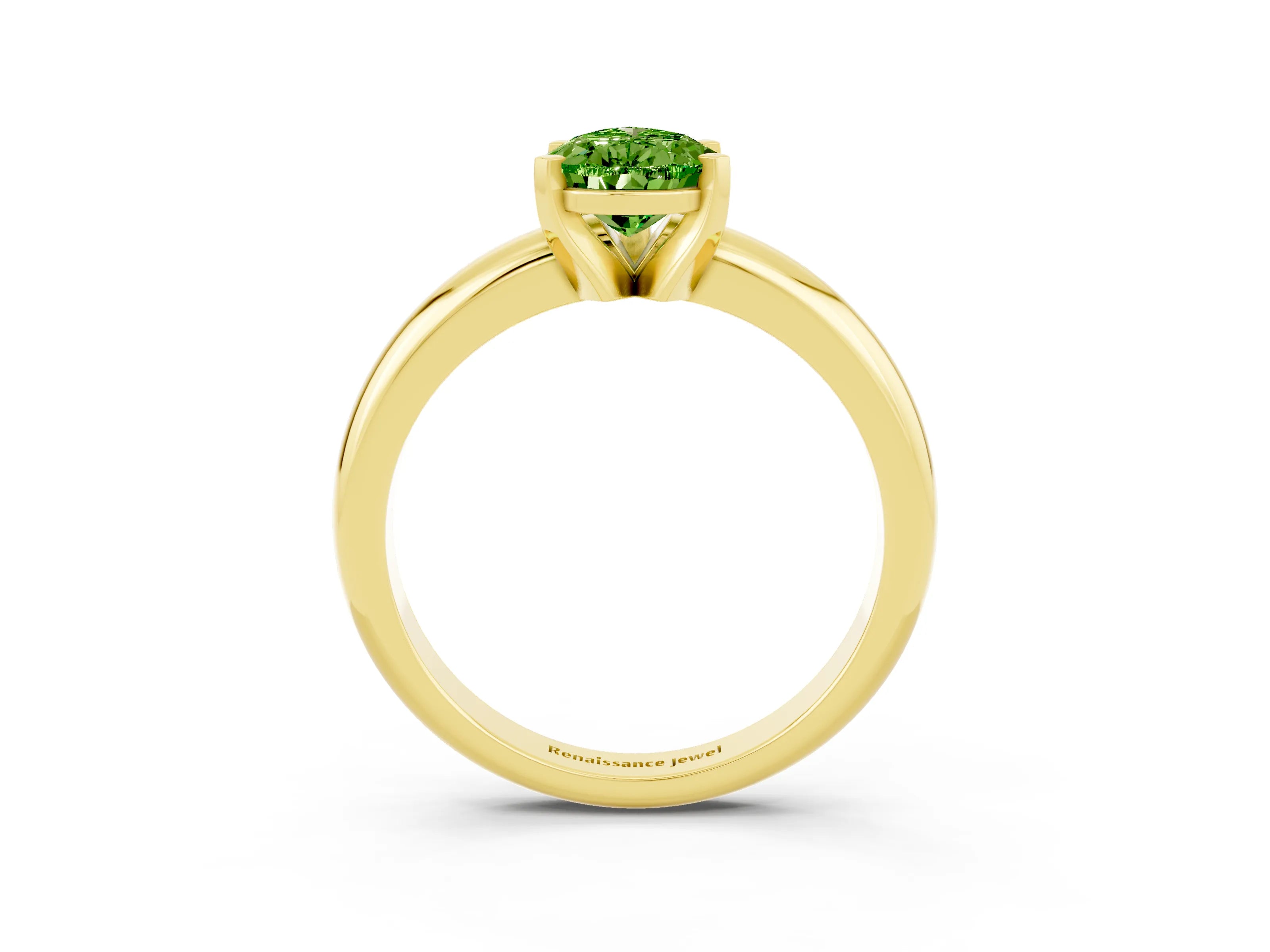 Yellow gold Pear Cut Peridot Solitaire Engagement Ring with Round Band and Four-Prong Setting_3