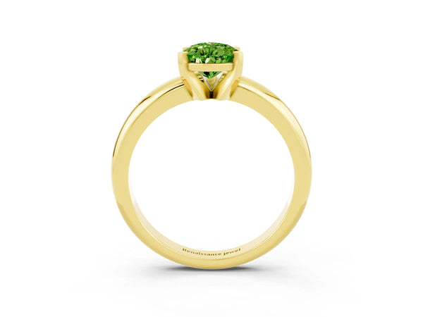 Yellow gold Pear Cut Peridot Solitaire Engagement Ring with Round Band and Four-Prong Setting
