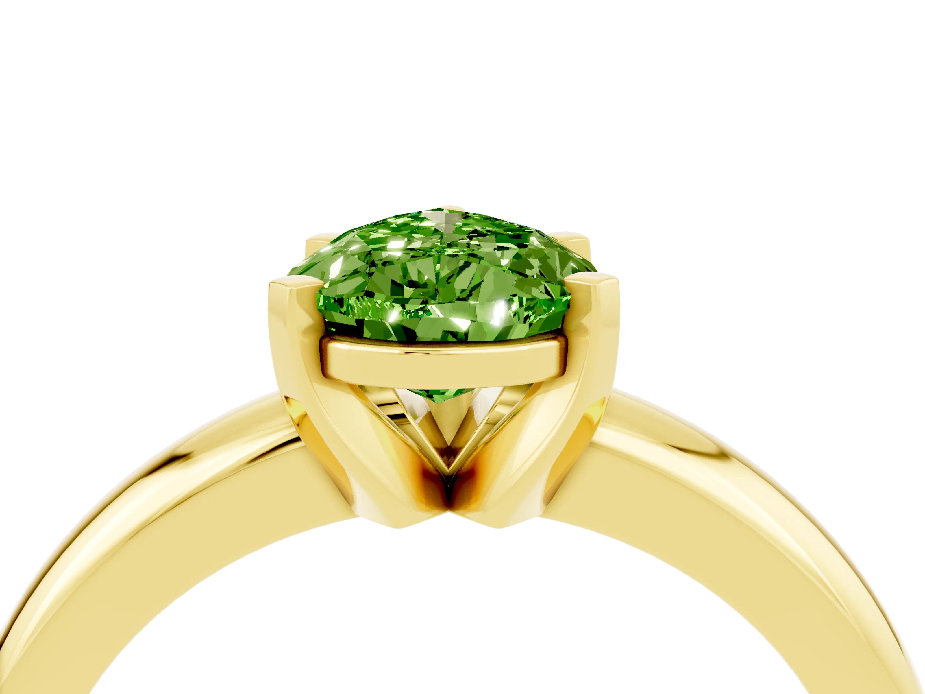 Yellow gold Pear Cut Peridot Solitaire Engagement Ring with Round Band and Four-Prong Setting_4
