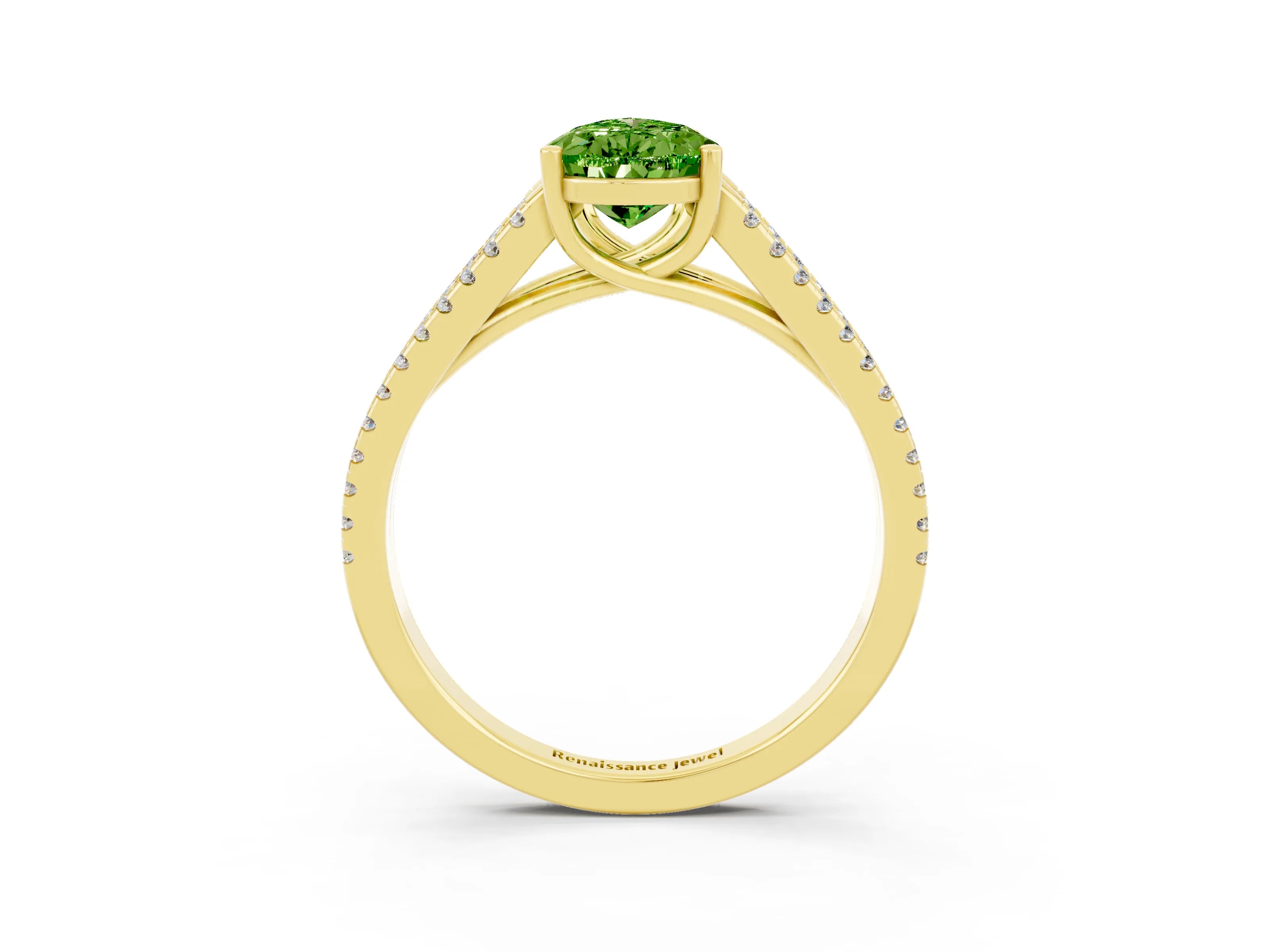 Yellow gold Pear Cut Peridot Solitaire Engagement Ring with Split Shank Pavé Band_3