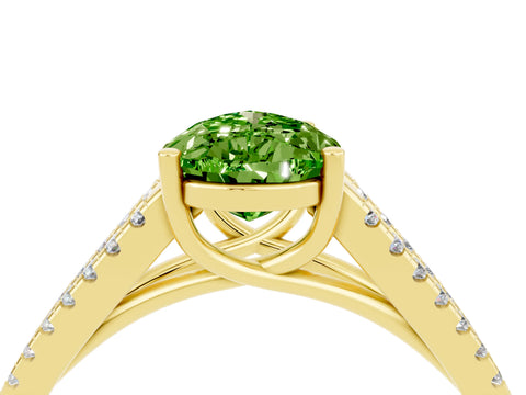 Yellow gold Pear Cut Peridot Solitaire Engagement Ring with Split Shank Pavé Band_4