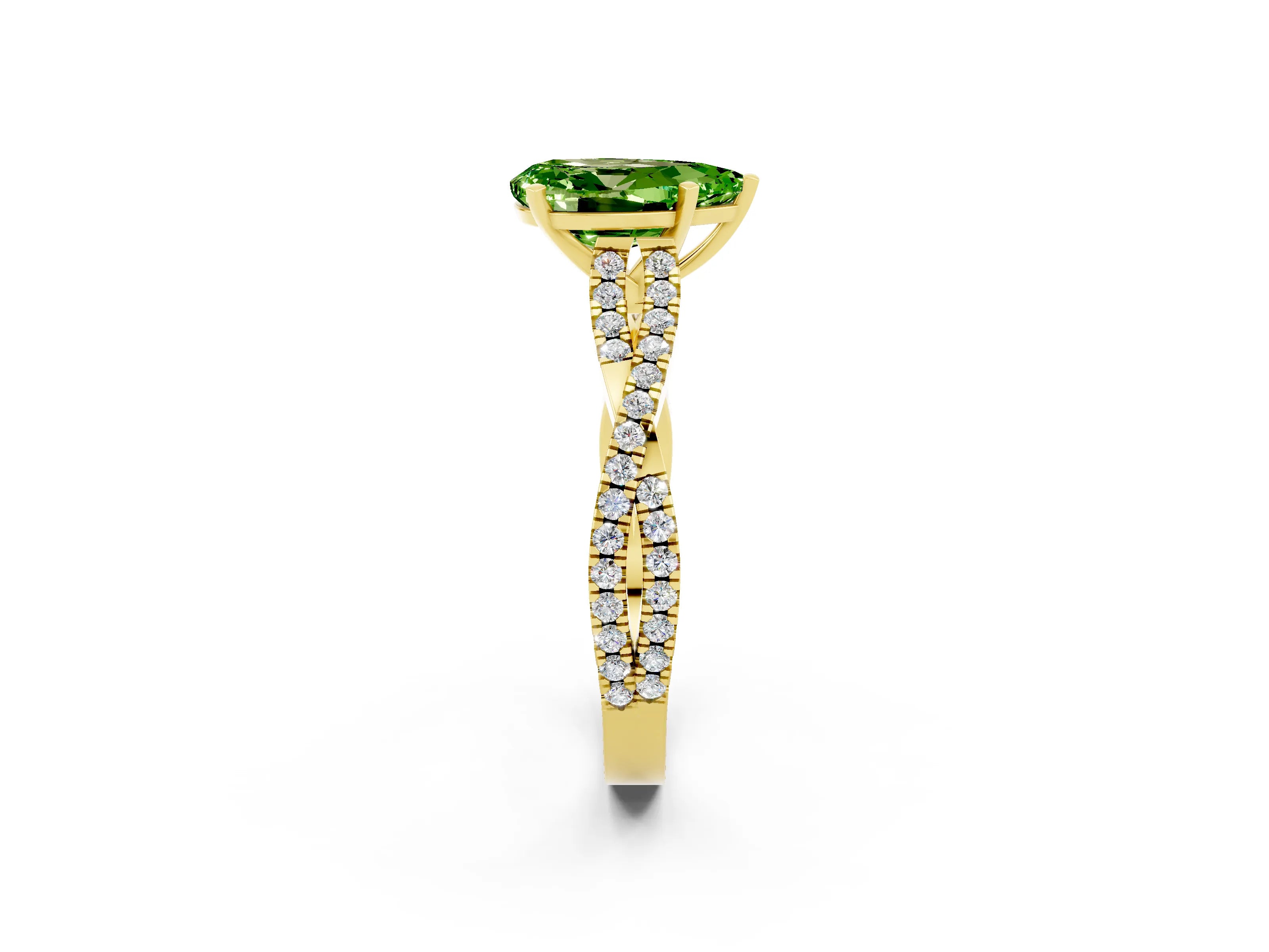 Yellow gold Pear Cut Peridot Solitaire Engagement Ring with Twisted Pavé Band and Four-Prong Setting_2