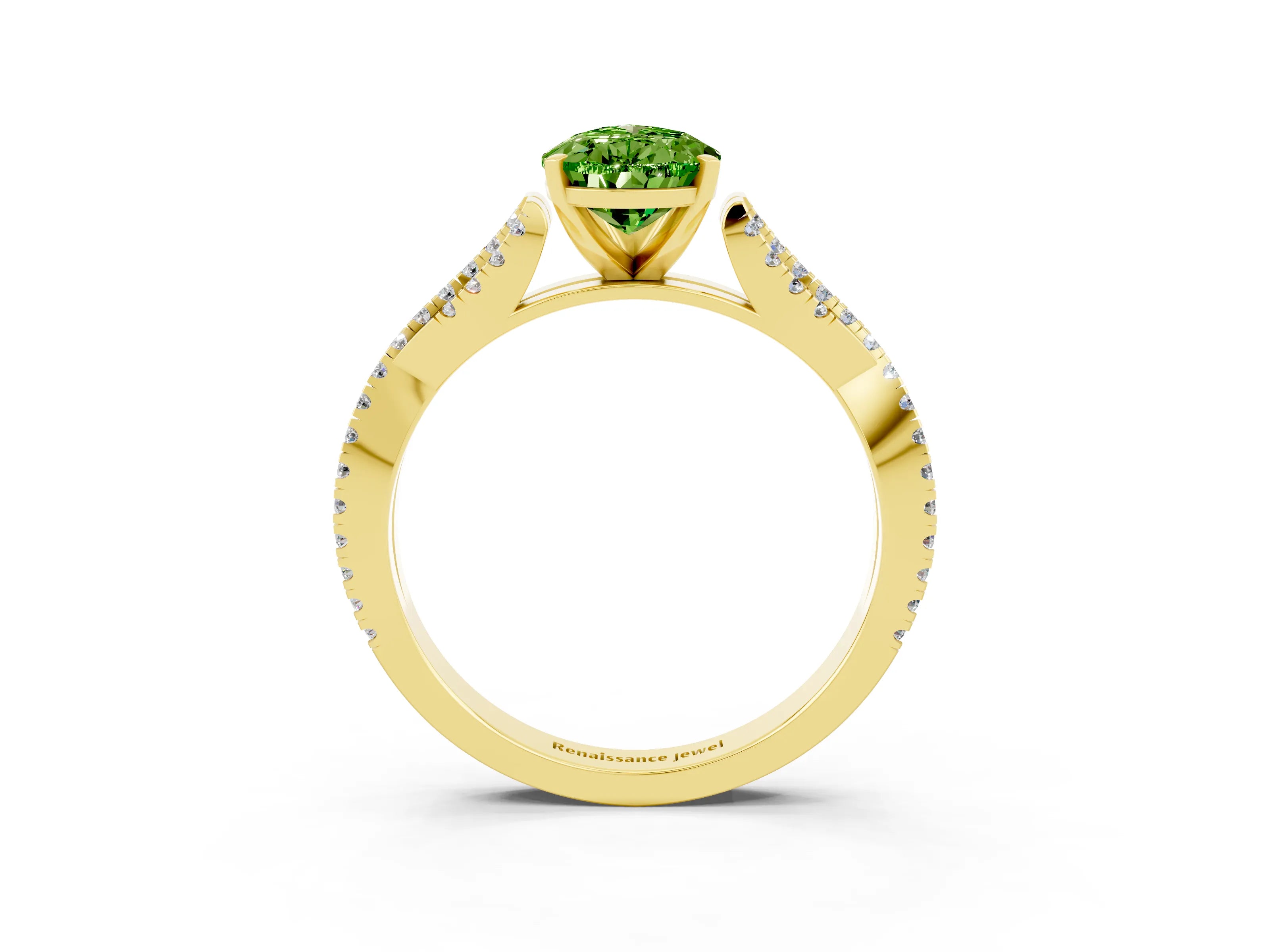 Yellow gold Pear Cut Peridot Solitaire Engagement Ring with Twisted Pavé Band and Four-Prong Setting_3