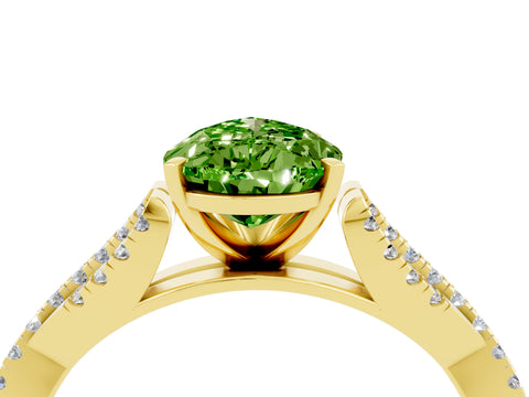 Yellow gold Pear Cut Peridot Solitaire Engagement Ring with Twisted Pavé Band and Four-Prong Setting_4
