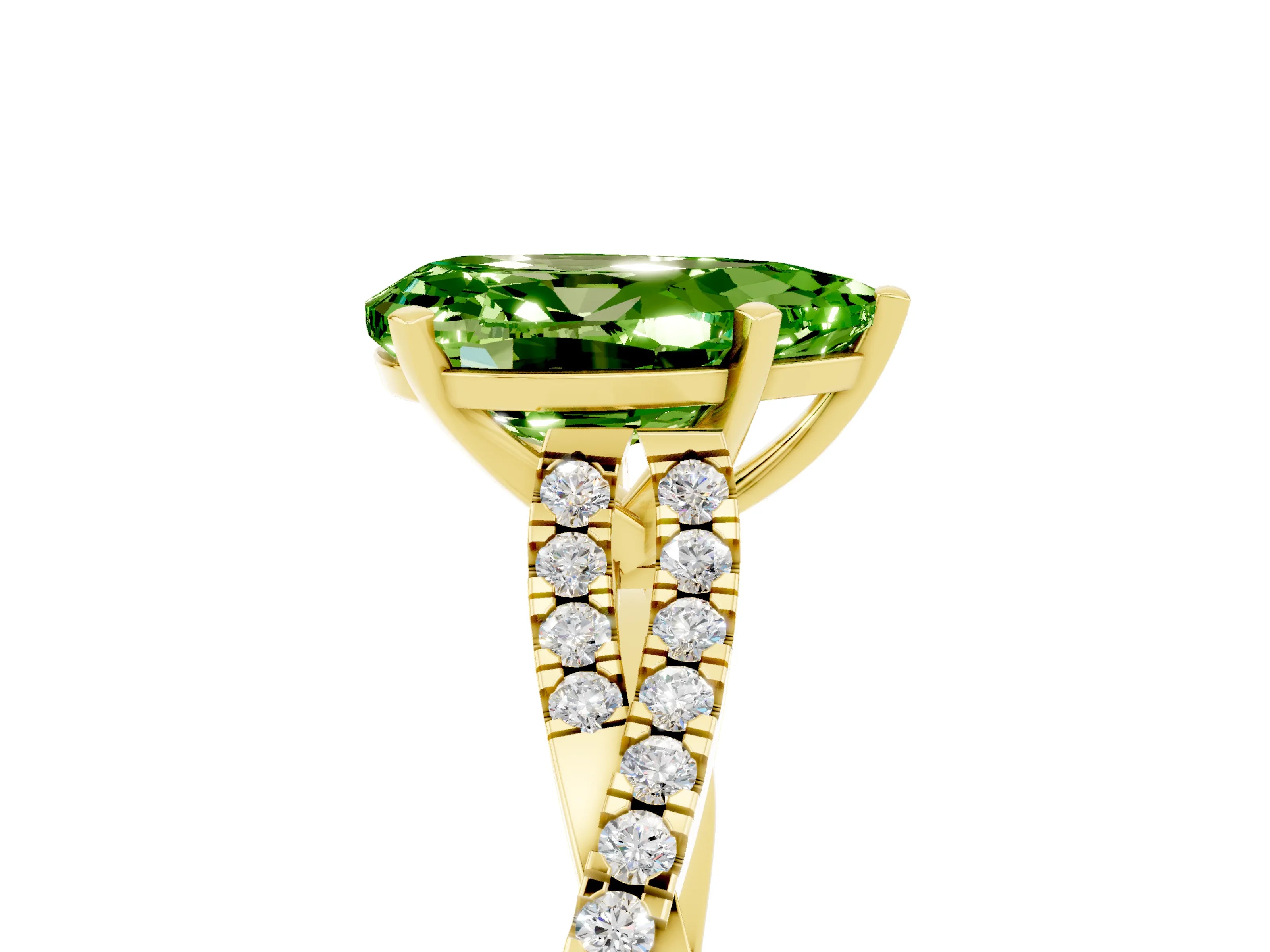 Yellow gold Pear Cut Peridot Solitaire Engagement Ring with Twisted Pavé Band and Four-Prong Setting_5