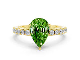 Yellow gold Pear Cut Peridot Solitaire Pavé Band with Four-Prong Setting