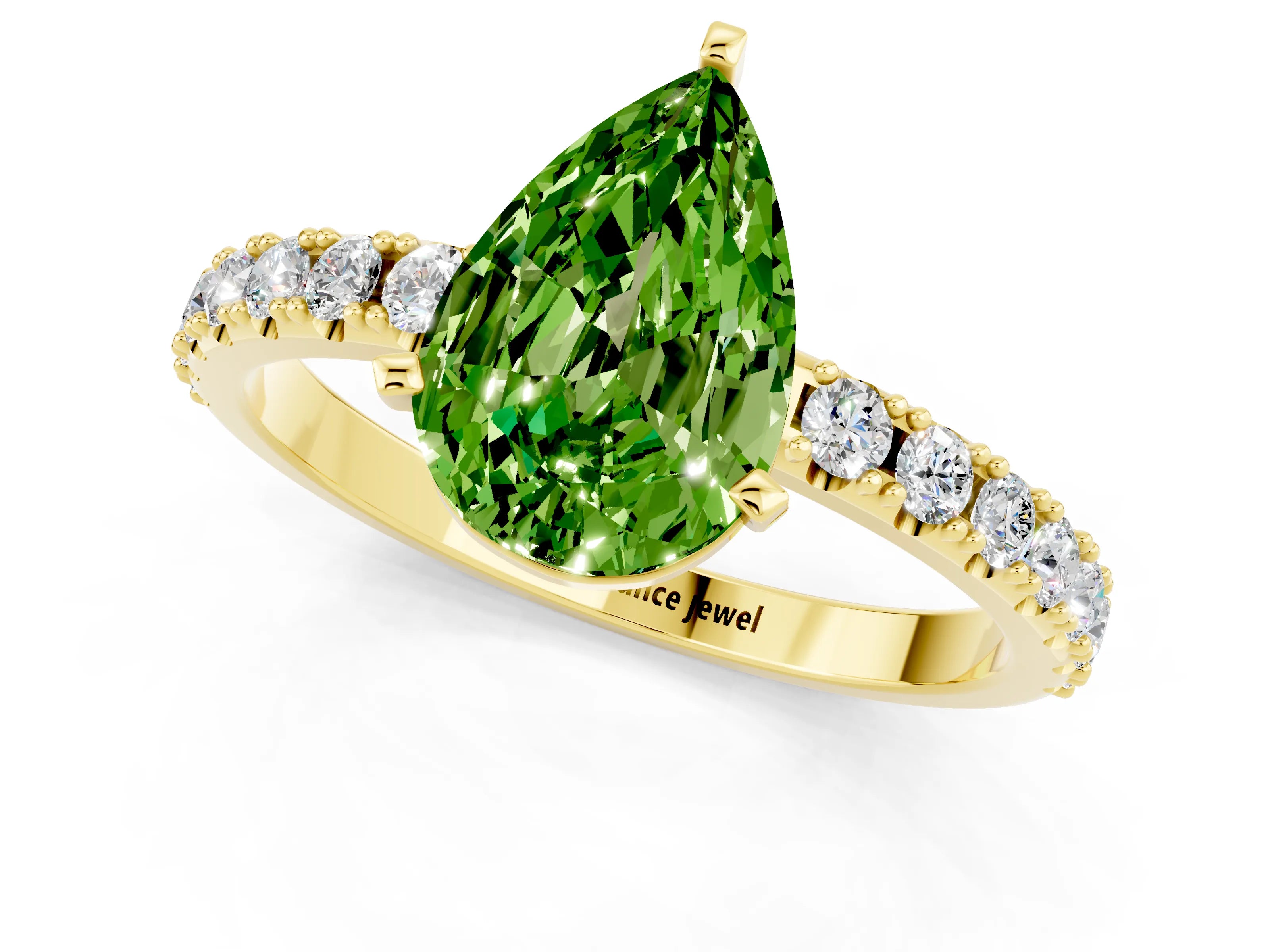 Yellow gold Pear Cut Peridot Solitaire Pavé Band with Four-Prong Setting_1