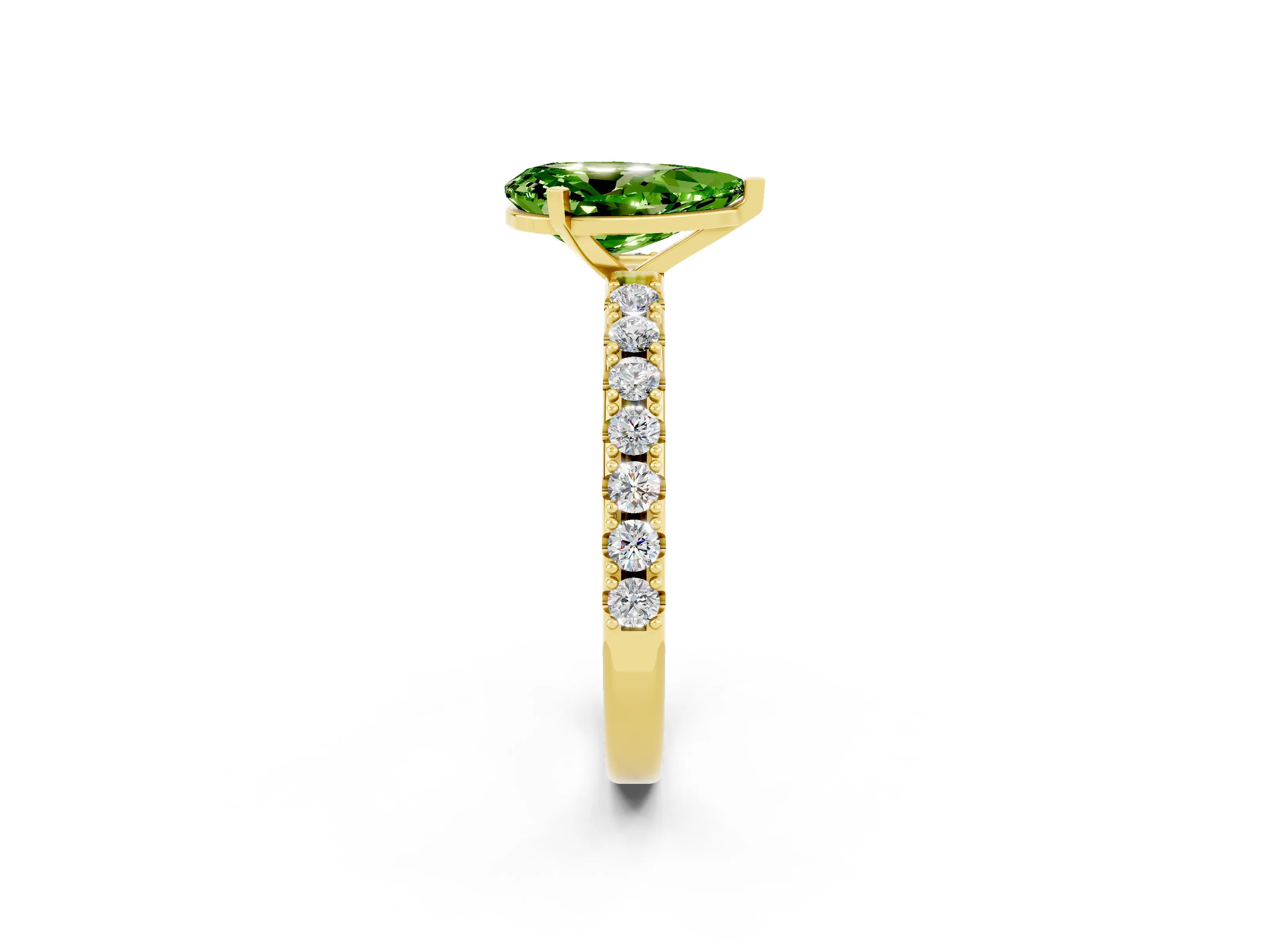 Yellow gold Pear Cut Peridot Solitaire Pavé Band with Four-Prong Setting_2