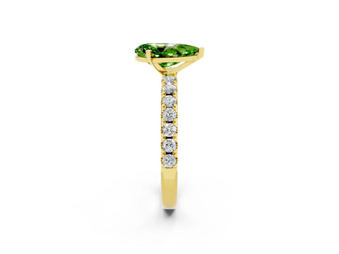 Yellow gold Pear Cut Peridot Solitaire Pavé Band with Four-Prong Setting_2