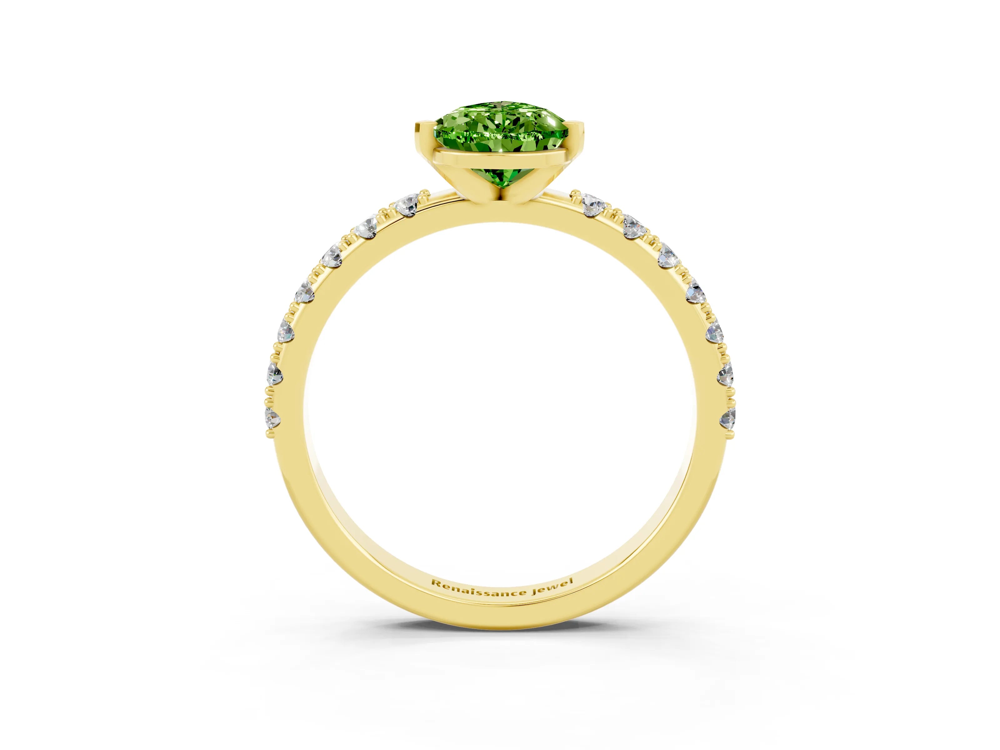 Yellow gold Pear Cut Peridot Solitaire Pavé Band with Four-Prong Setting_3