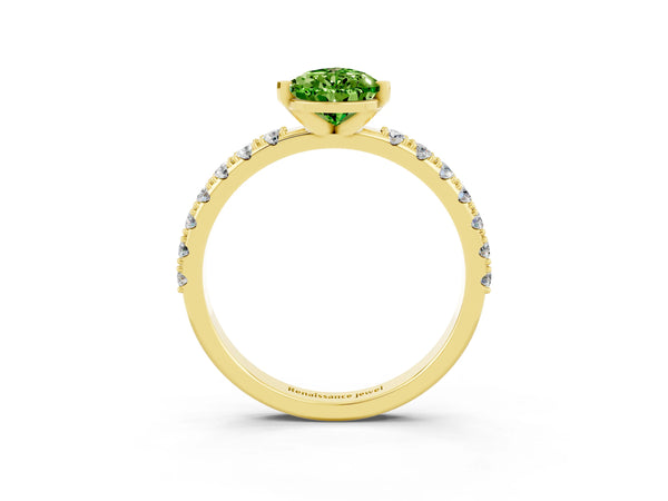 Yellow gold Pear Cut Peridot Solitaire Pavé Band with Four-Prong Setting