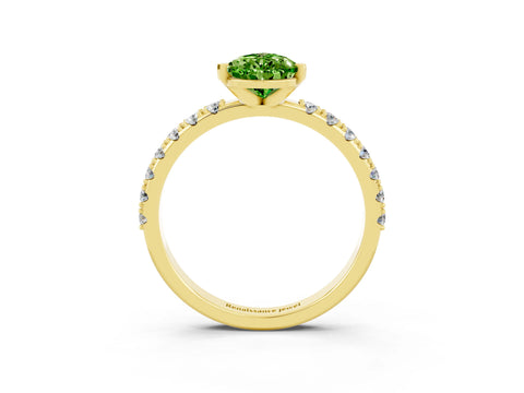 Yellow gold Pear Cut Peridot Solitaire Pavé Band with Four-Prong Setting_3