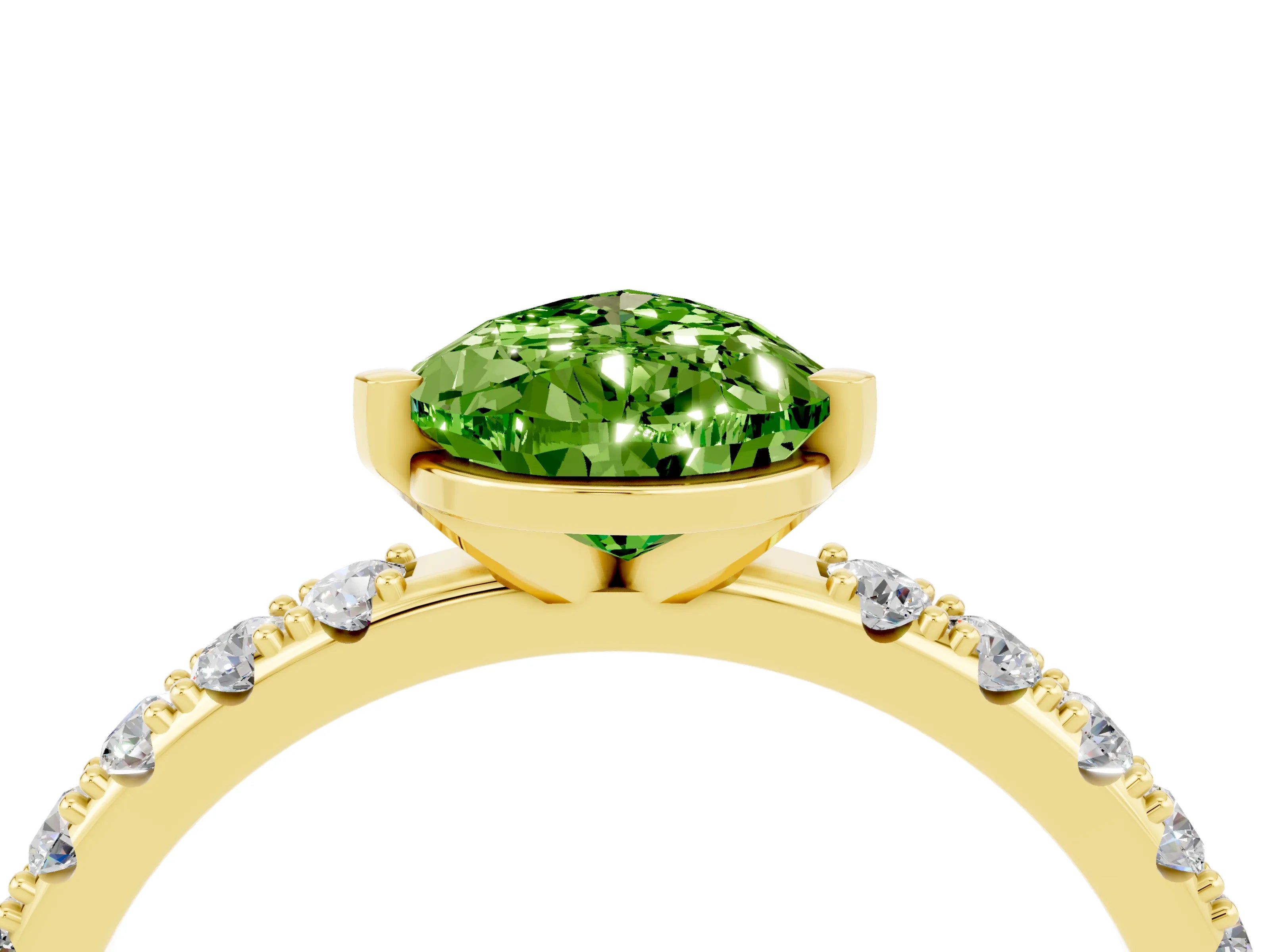 Yellow gold Pear Cut Peridot Solitaire Pavé Band with Four-Prong Setting_4