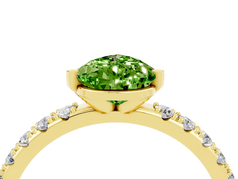 Yellow gold Pear Cut Peridot Solitaire Pavé Band with Four-Prong Setting_4