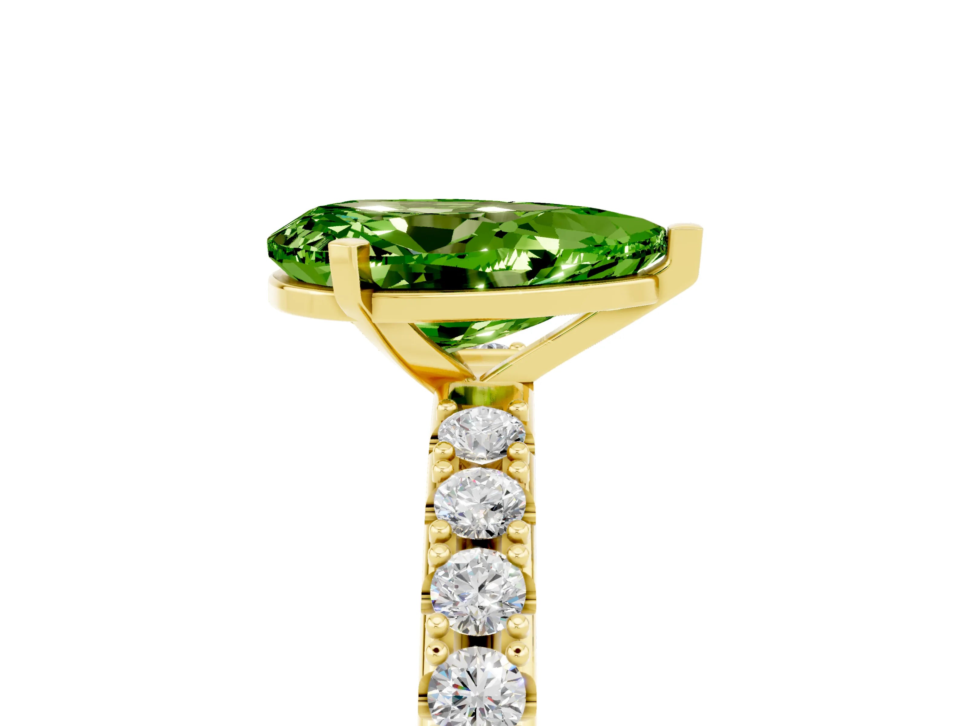 Yellow gold Pear Cut Peridot Solitaire Pavé Band with Four-Prong Setting_5