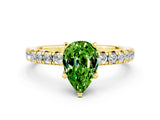 Yellow gold Pear Cut Peridot Solitaire Pavé Engagement Ring with Round Band and Prong Setting_12