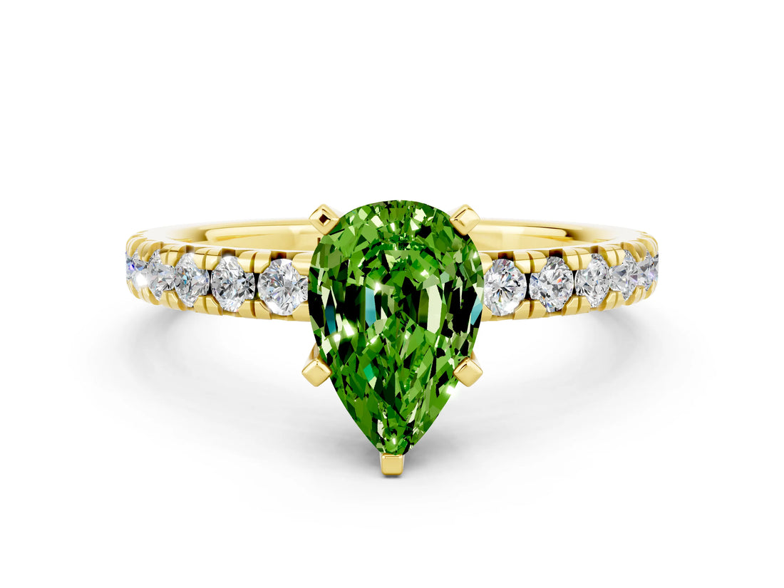 Yellow gold Pear Cut Peridot Solitaire Pavé Engagement Ring with Round Band and Prong Setting_66