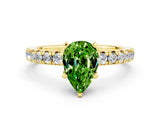 Yellow gold Pear Cut Peridot Solitaire Pavé Engagement Ring with Round Band and Prong Setting_66