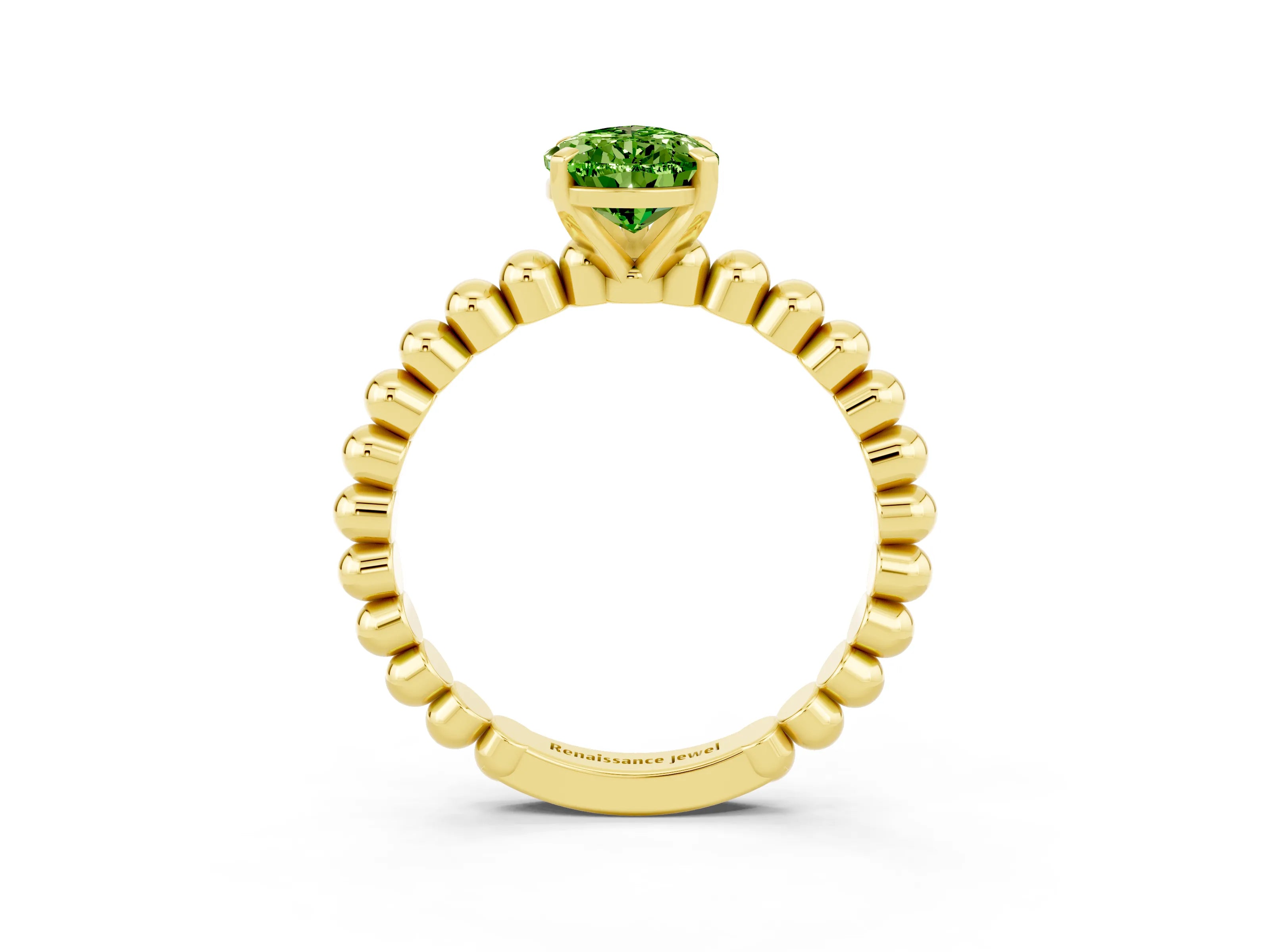 Yellow gold Pear Cut Peridot Solitaire Ring with Beaded Band and Prong Setting_3