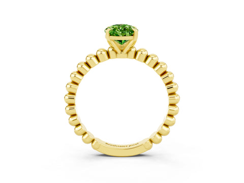 Yellow gold Pear Cut Peridot Solitaire Ring with Beaded Band and Prong Setting_3