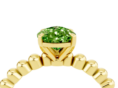 Yellow gold Pear Cut Peridot Solitaire Ring with Beaded Band and Prong Setting_4