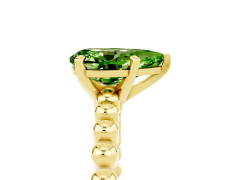 Yellow gold Pear Cut Peridot Solitaire Ring with Beaded Band and Prong Setting_5