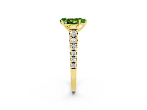 Yellow gold Pear Cut Peridot Solitaire Ring with Cathedral Setting and Pavé Band_2