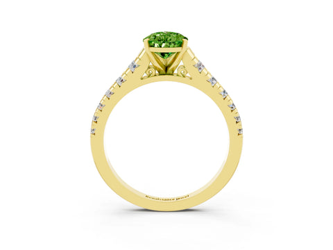 Yellow gold Pear Cut Peridot Solitaire Ring with Cathedral Setting and Pavé Band_3